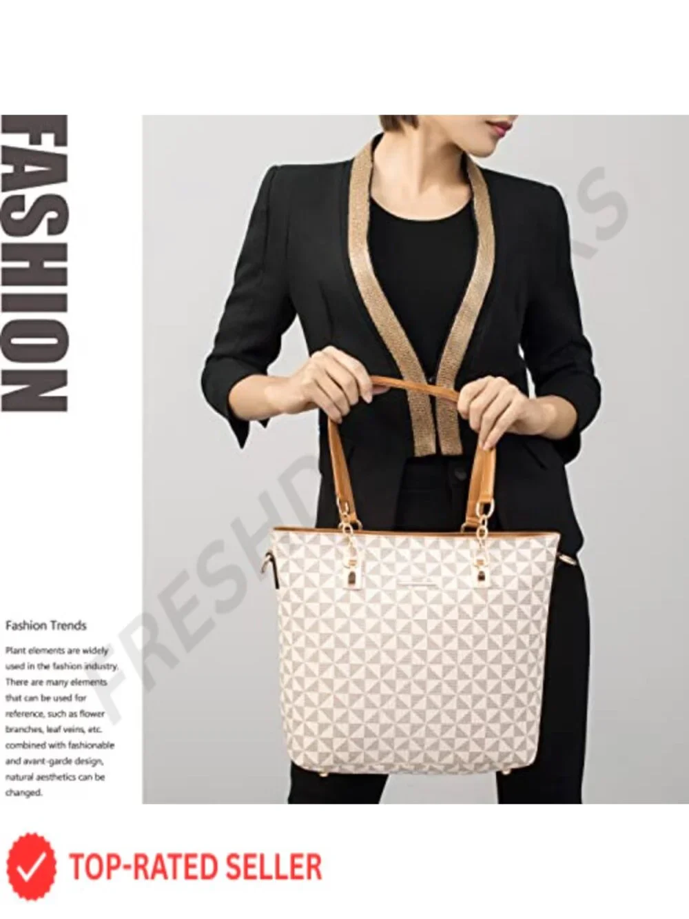 Women's Satchel Shoulder Bag Tote Set Faux Leather Office Handbag with Clutch